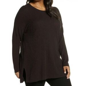 Eileen Fisher Tencel Asymmetric Ribbed Knit Top size‎ M Brownie